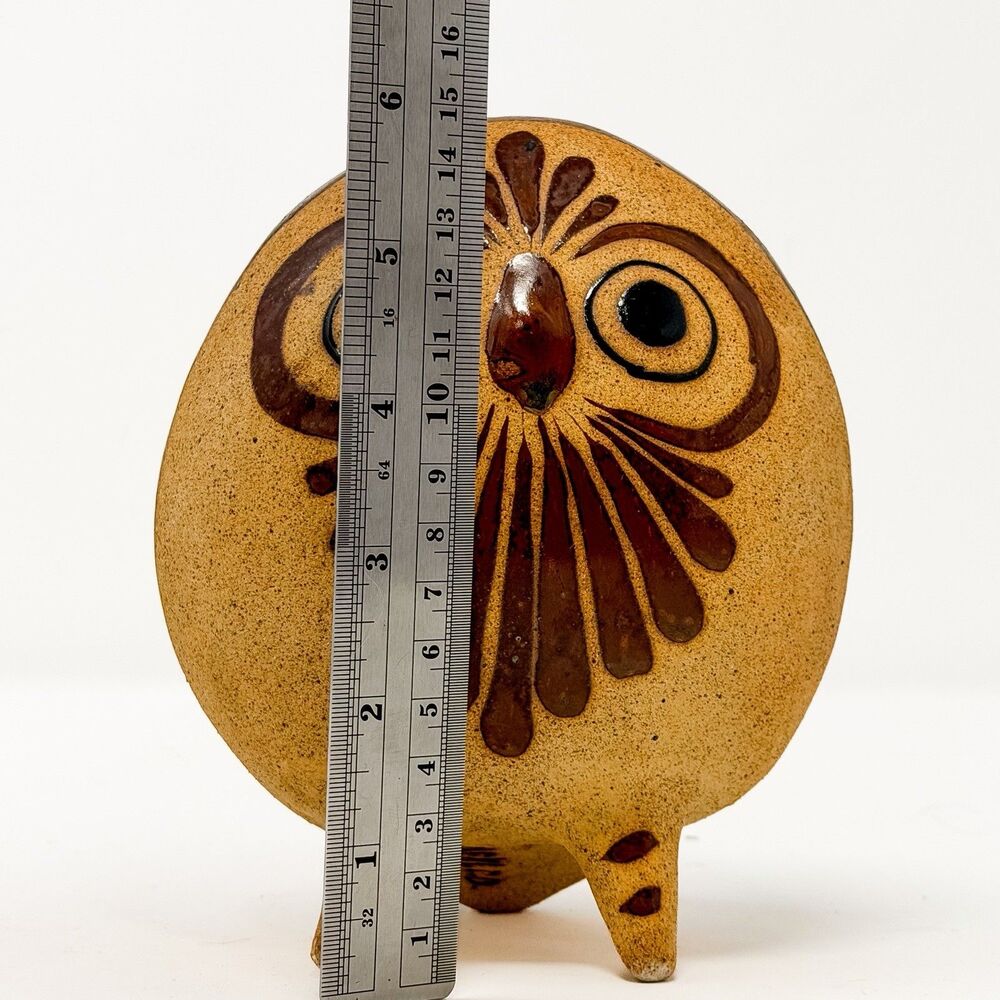 Vintage Tonala Pottery Owl Figurine Folk Art Mexico Signed Mexi.C.D. 6” - Picture 12 of 12
